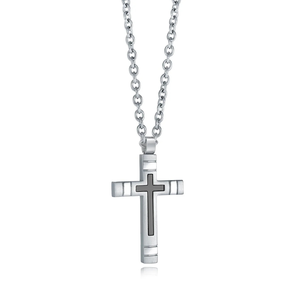 Pendentif croix, acier inoxydable 2 tons - SC243 - Italgem Steel