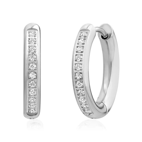 Anneaux de type huggies acier inoxydable, zircons incolores - ZW-E46W - Arz Steel