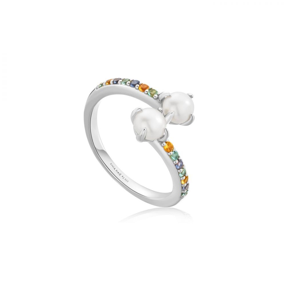 Bague ouverte, argent, perles, zircons multicolores - R054-03H - Ania Haie