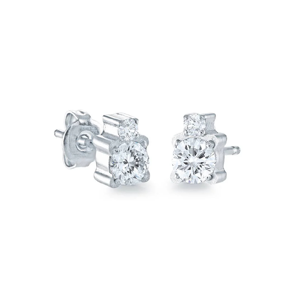 Boucles d'oreilles fixes acier inoxydable, zircons incolores