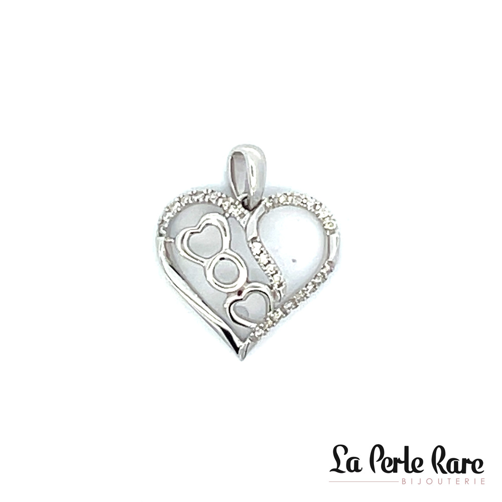 Pendentif coeur, or blanc, 10 pts dia tot