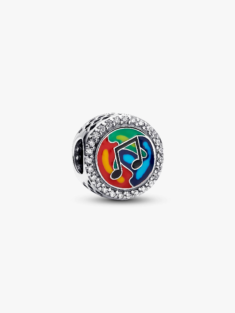 Bille note de musique, argent, émail coloré, zircons incolores