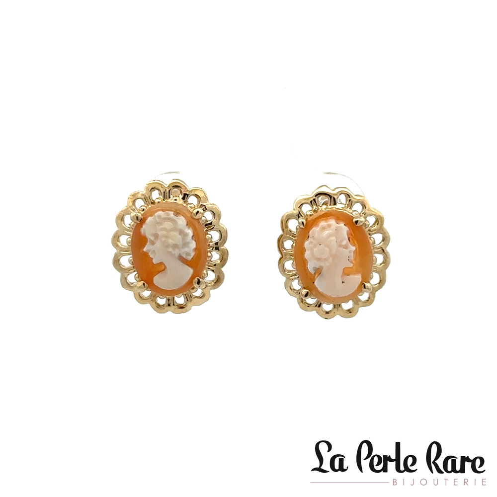 Boucles d'oreilles fixes camées, or jaune 10 carats - LPR-2664 - Exclusivités