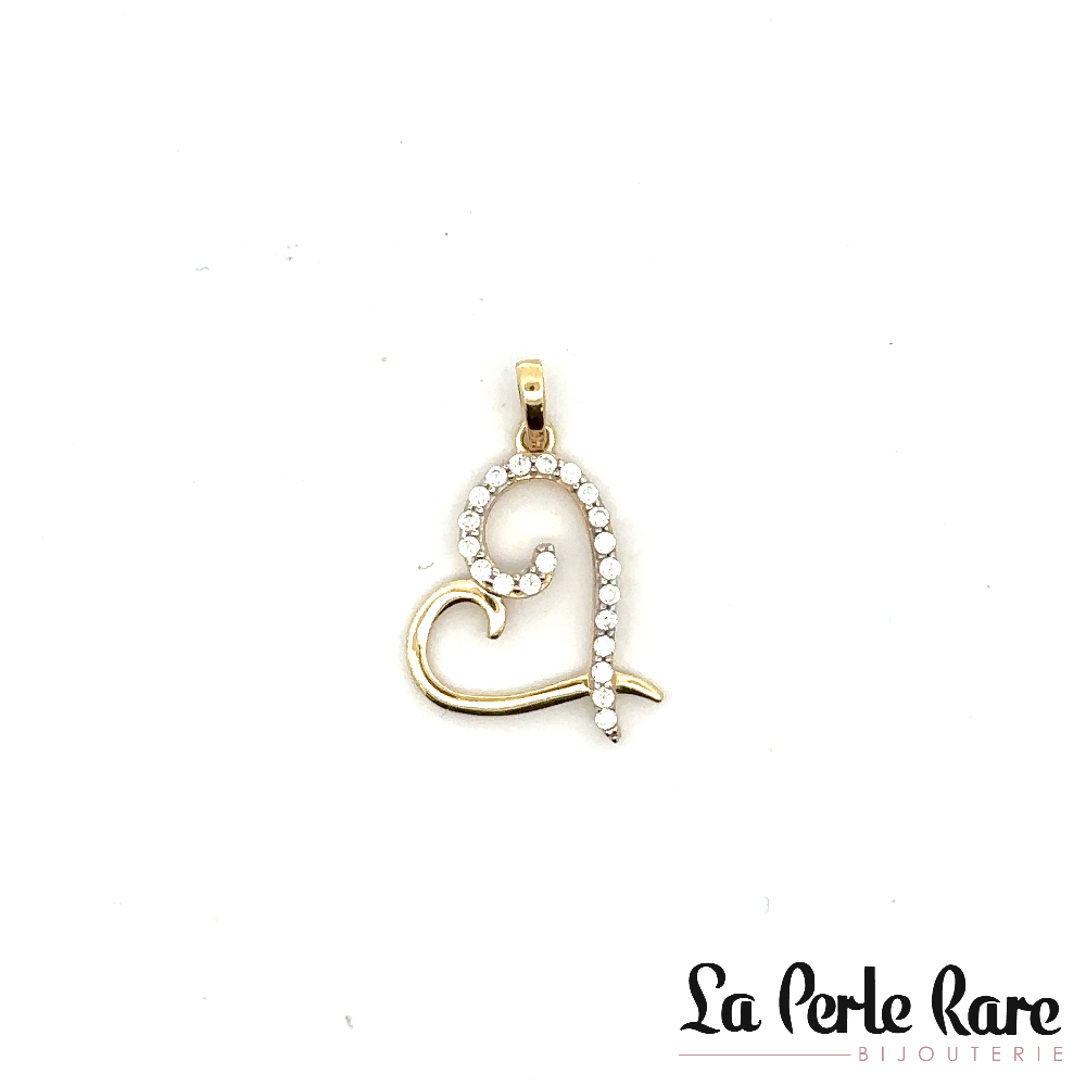 Pendentif coeur, or jaune 10 carats, zircons incolores - PVK-834-J - Exclusivités