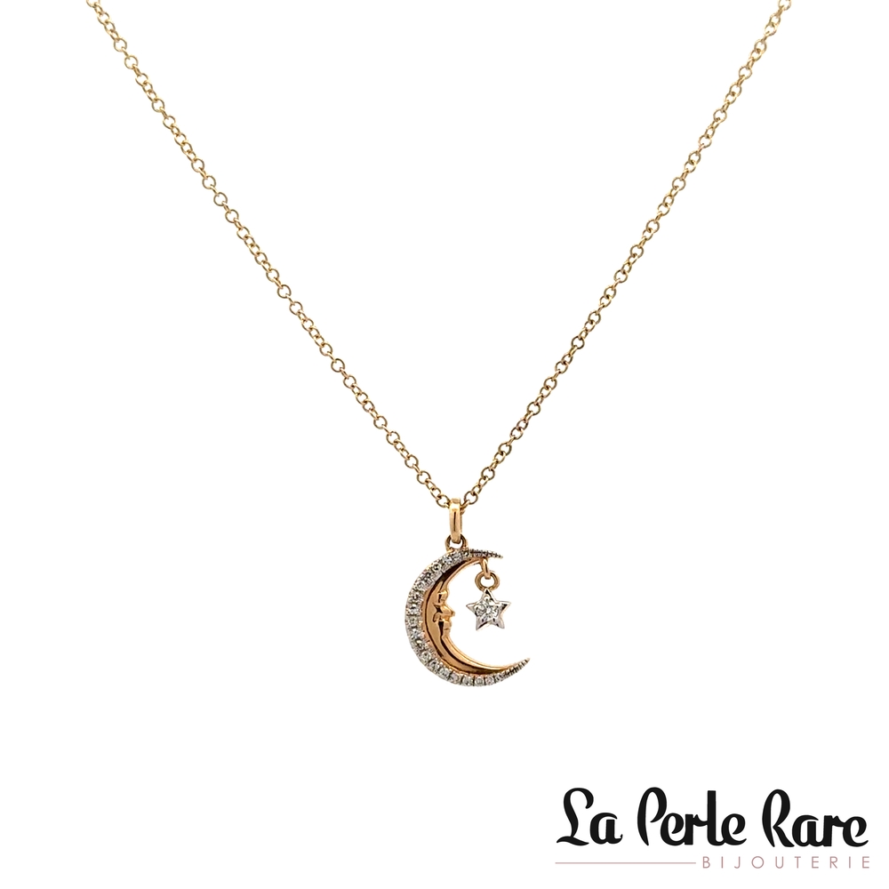 Pendentif lune/étoile, or jaune, 7 pts dia tot - SC55025717RD - Shy