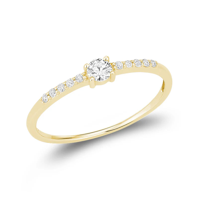 Bague solitaire, or jaune 10 carats, 16 points de diamant total