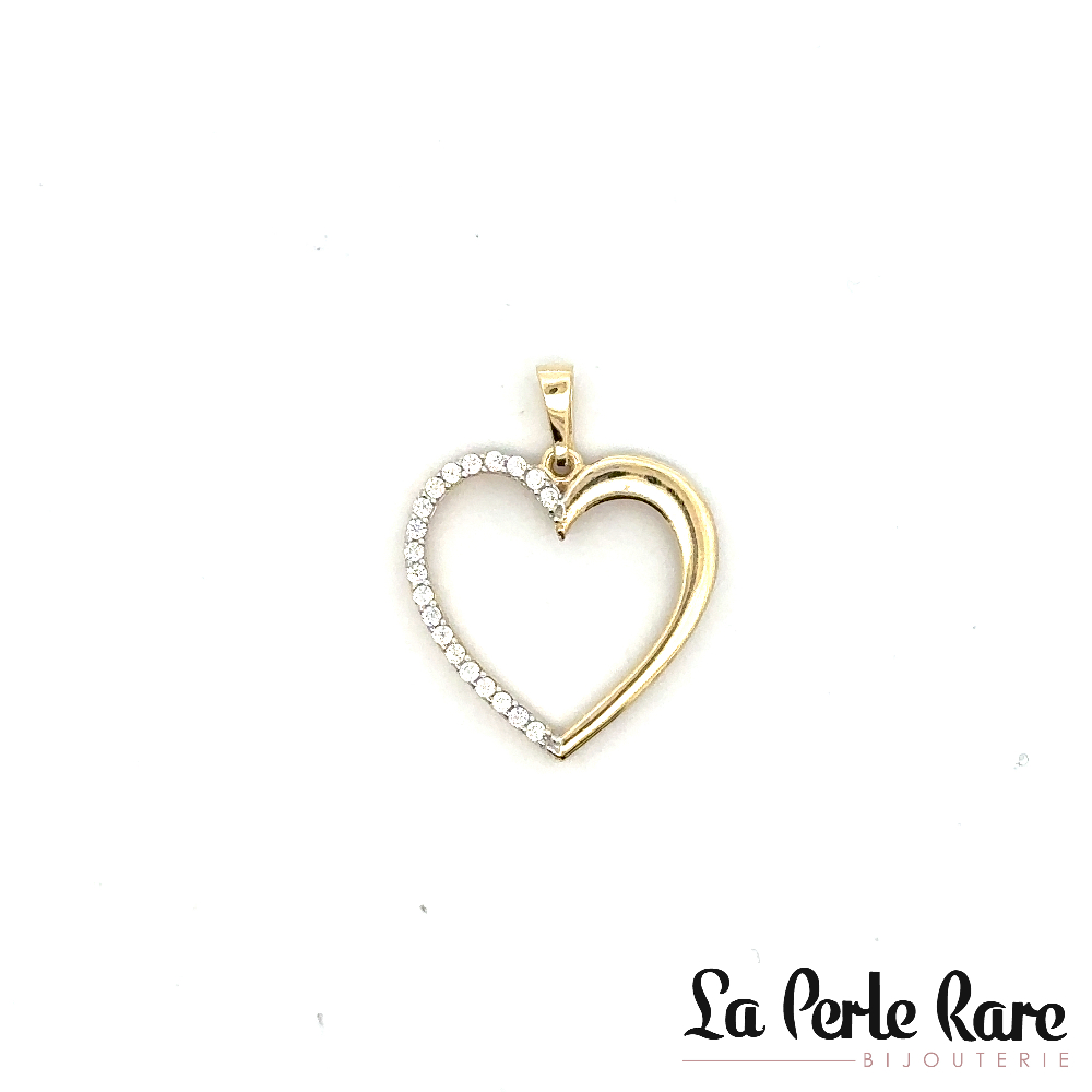 Pendentif coeur, or jaune 10 carats, zircons incolores - PALF-161-J - Exclusivités