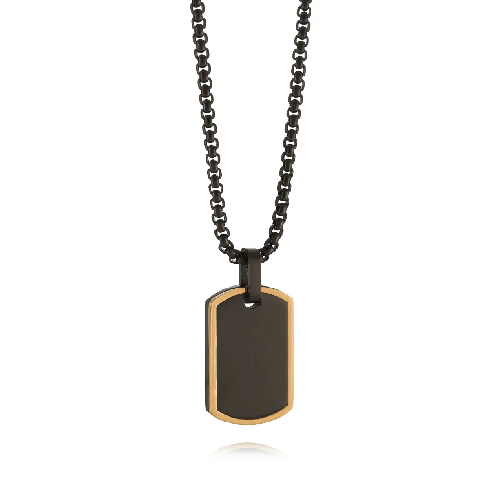 Pendentif plaque, acier 2 tons (noir/jaune)