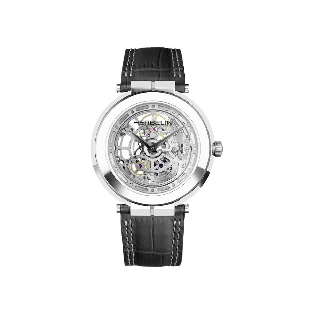 Montre automatique skelleton cuir noir, acier - 1222SQ75 - Herbelin