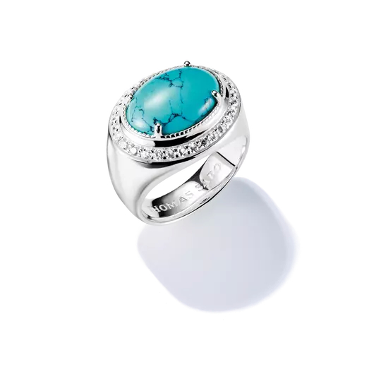 Bague ovale, argent, imitation turquoise, zircons incolores