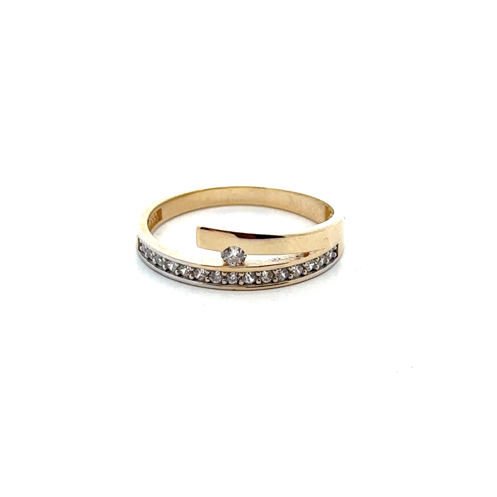 Bague or jaune 10 carats, zircons incolores - RR1677-03 - Exclusivité