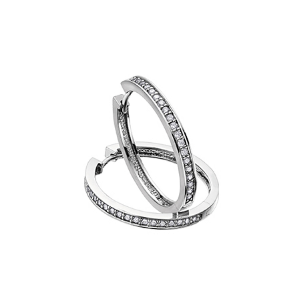 Boucles d’oreilles anneaux en or blanc 10K avec 25 points de diamants - DX386W25 - Corona