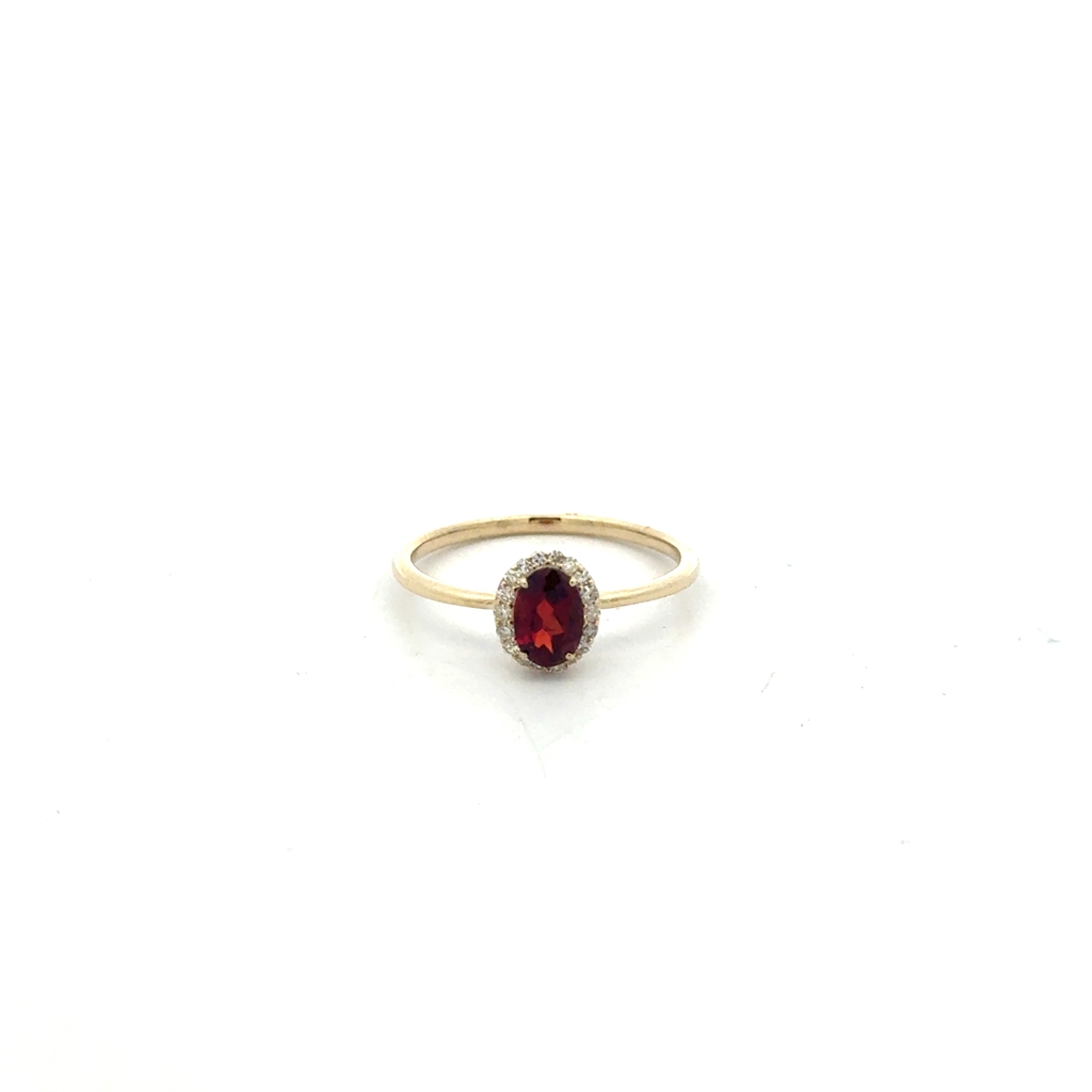 Bague or jaune 10 carats, grenat, 10 points de diamant total