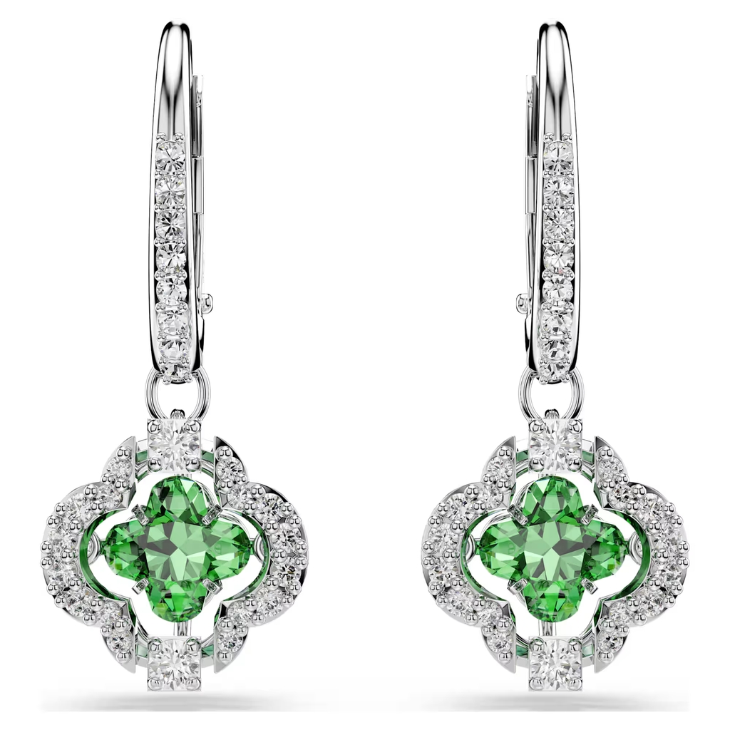 Boucles d'oreilles pendantes Una Angelic, métal rhodié, cristaux incolores et verts