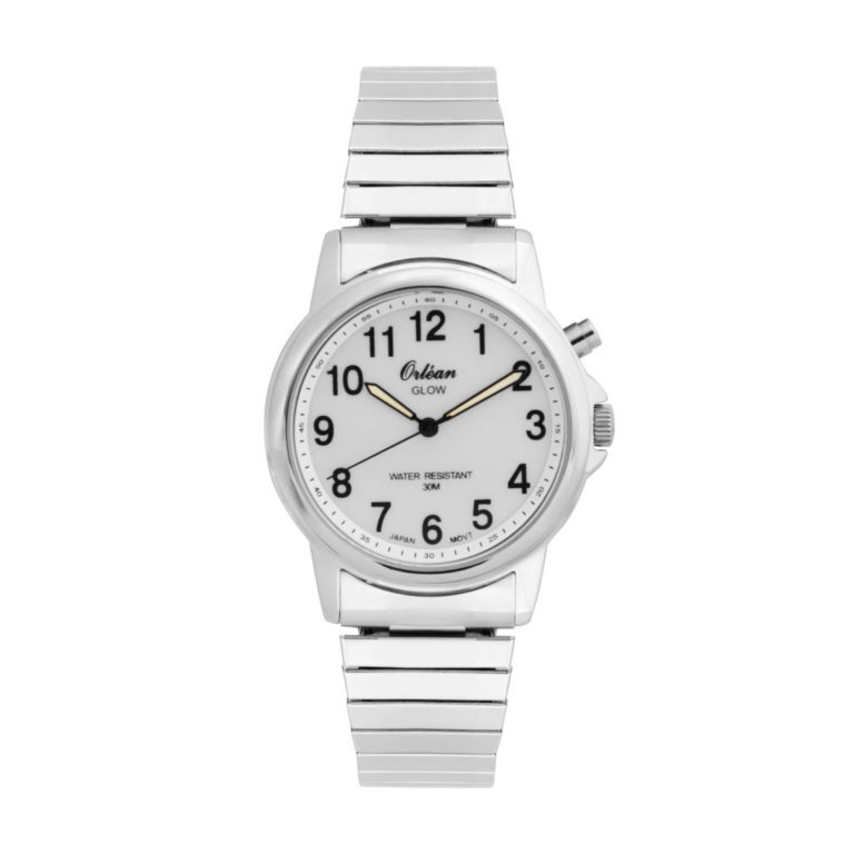 Montre extensible acier, fond blanc