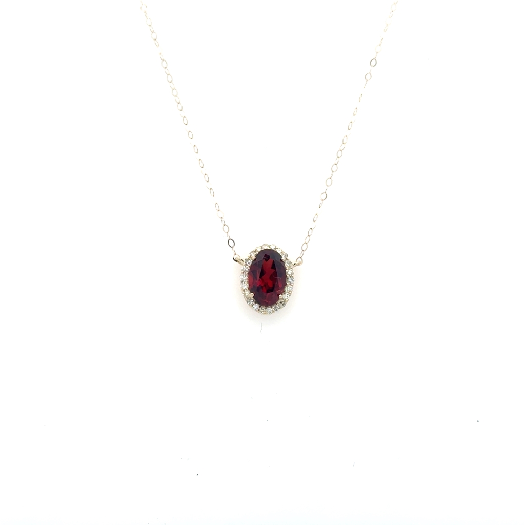 Collier or jaune 10 carats, grenat, 15 points de diamant total