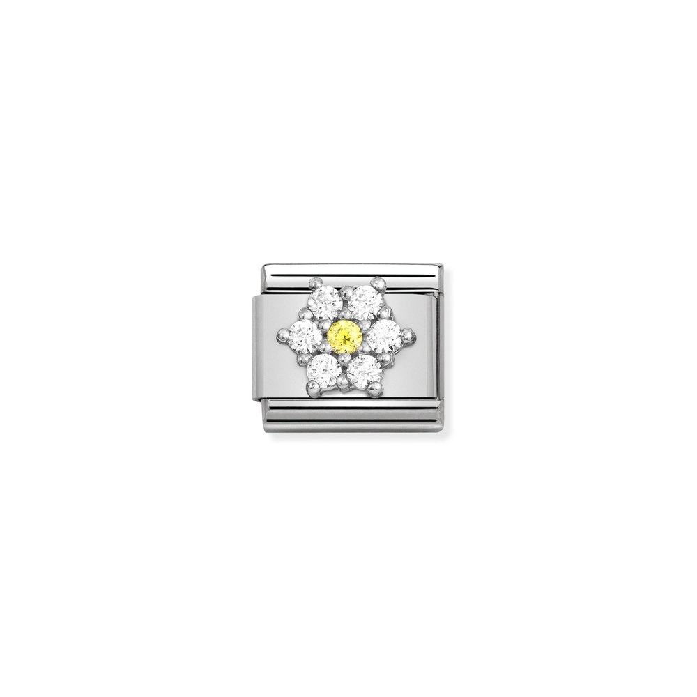 Maille classique fleur, acier inoxydable, argent, zircons blancs et jaune - 33032201 - NOMINATION