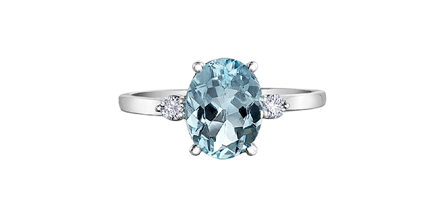 Bague or blanc 14 carats, aigue-marine, 10 points de diamant total, certificat - 51A20WG - Corona