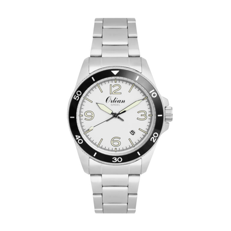 Montre acier inoxydable 2 tons (blanc/noir), fond blanc - ME3391 - Orlean