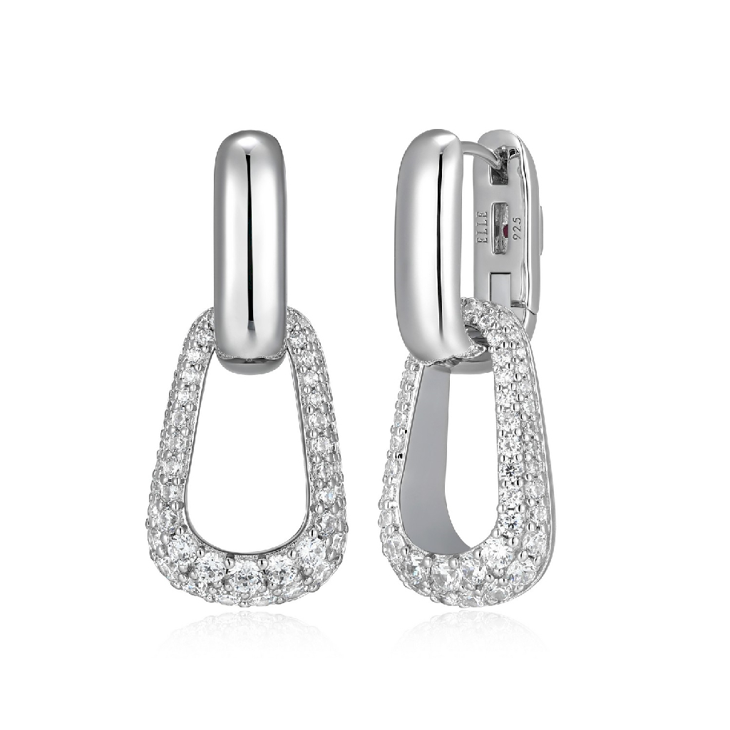 Boucles d'oreilles pendantes argent rhodié, zircons incolores - R2LCU1009F - Elle