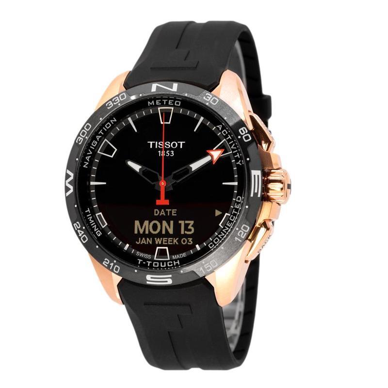 Montre intelligente t-touch connect solaire silicone noir, acier rosé Montre intelligente t-touch connect solaire silicone noir, acier rosé