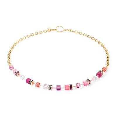 Collier acier doré, cristaux roses/blancs - 3038-10-0416 - Coeur De Lion