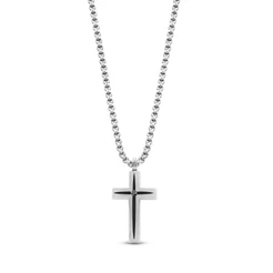 Pendentif croix, acier inoxydable 2 tons (blanc/noir), zircon noir - AS-P182-20 - Arz Steel