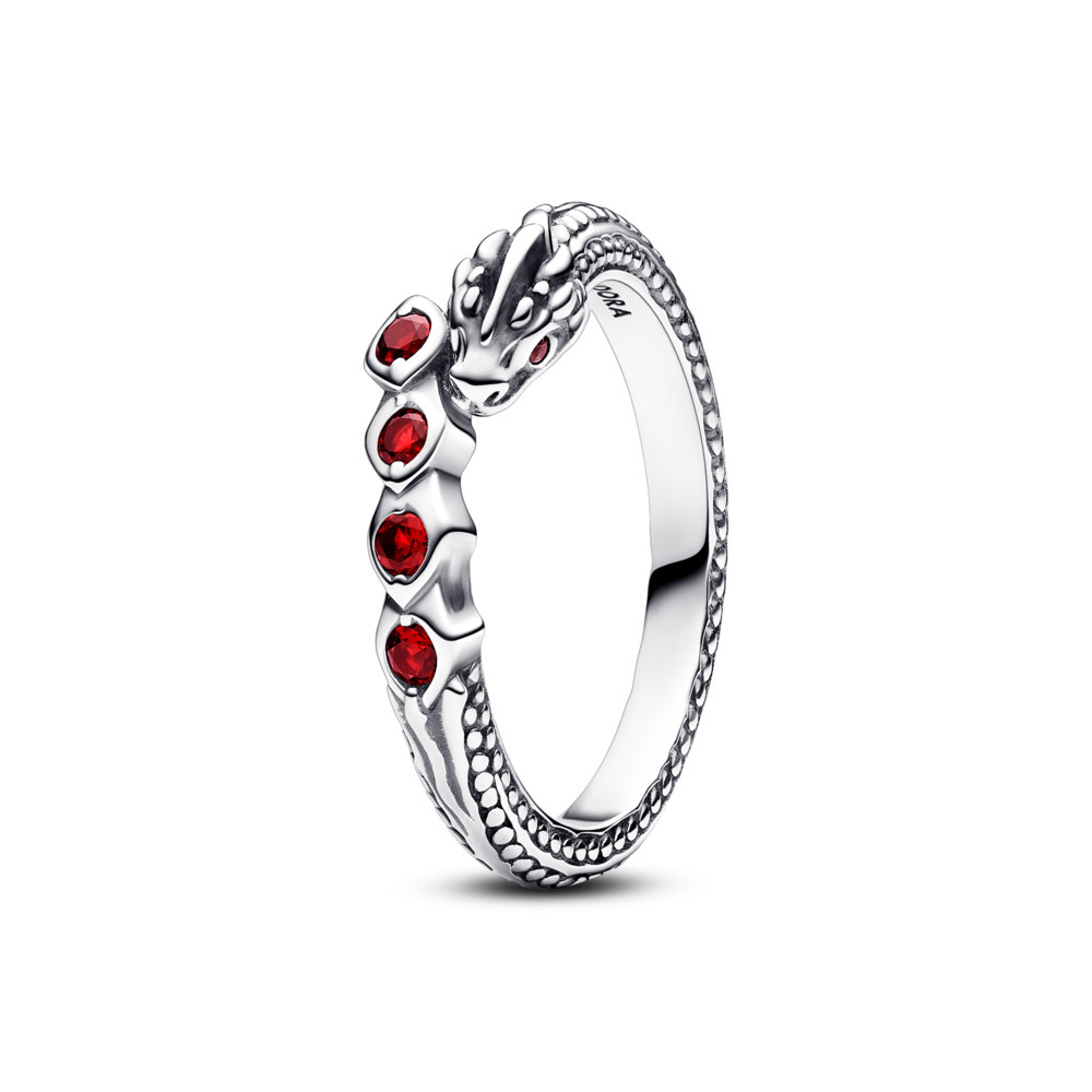 Bague scinttillante dragon GOT, argent, cristaux rouges - 192968C01-50 - Pandora