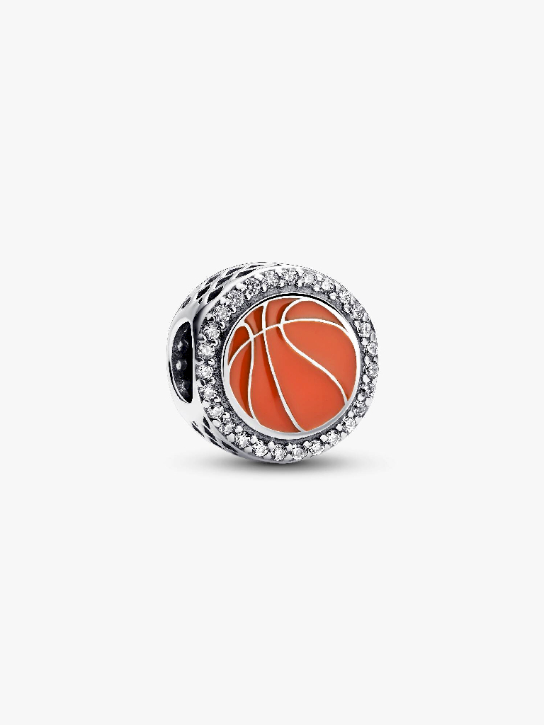 Bille ballon de basketball, argent, zircons, émail orange