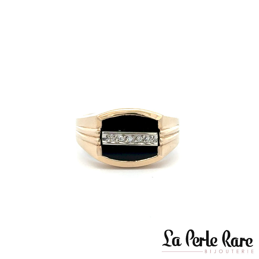 Bague or jaune 10 carats, onyx, 5 points de diamant total - 191E15D - Exclusivités
