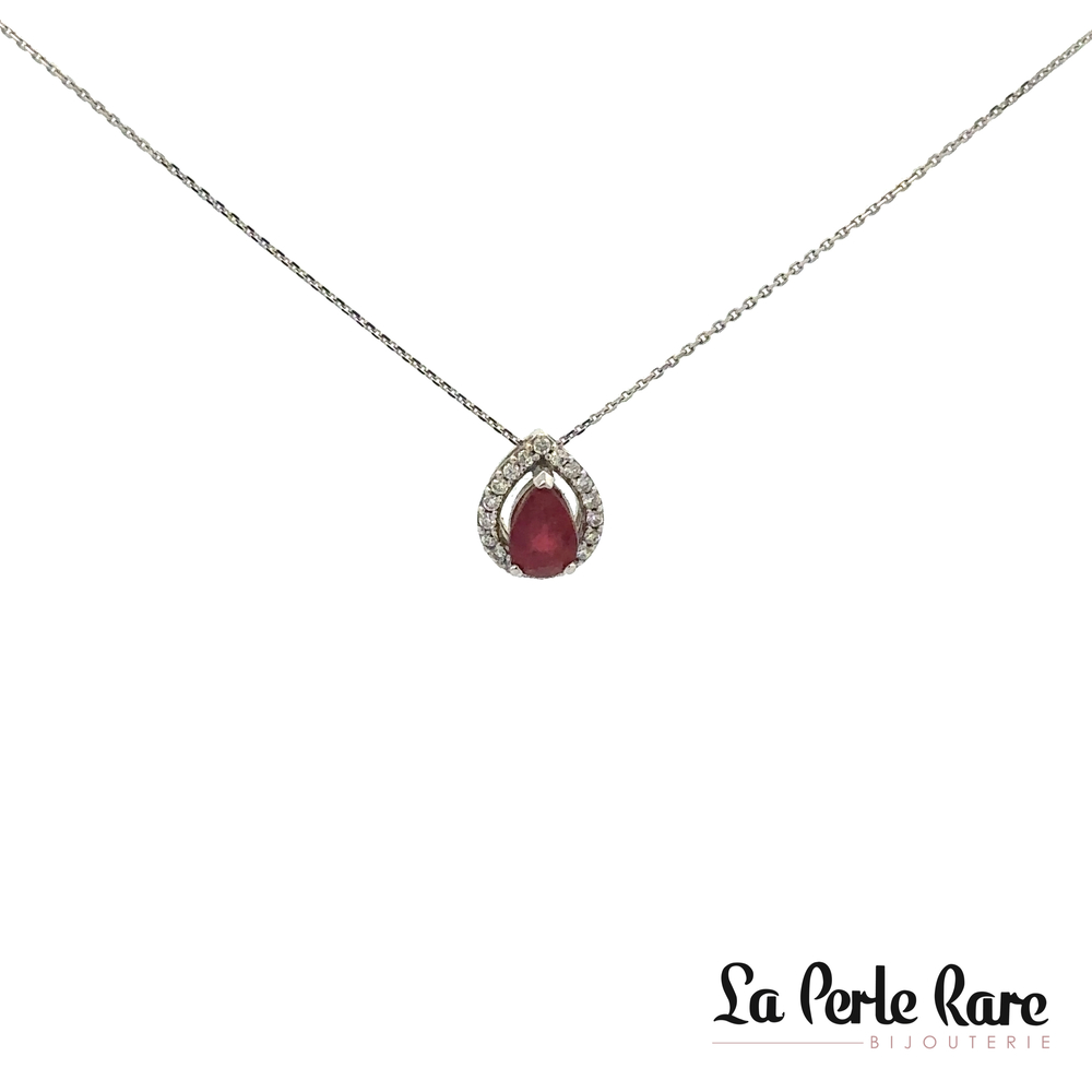 Pendentif or blanc rubis & 9 pts dia tot - PD096488-114R - Zen