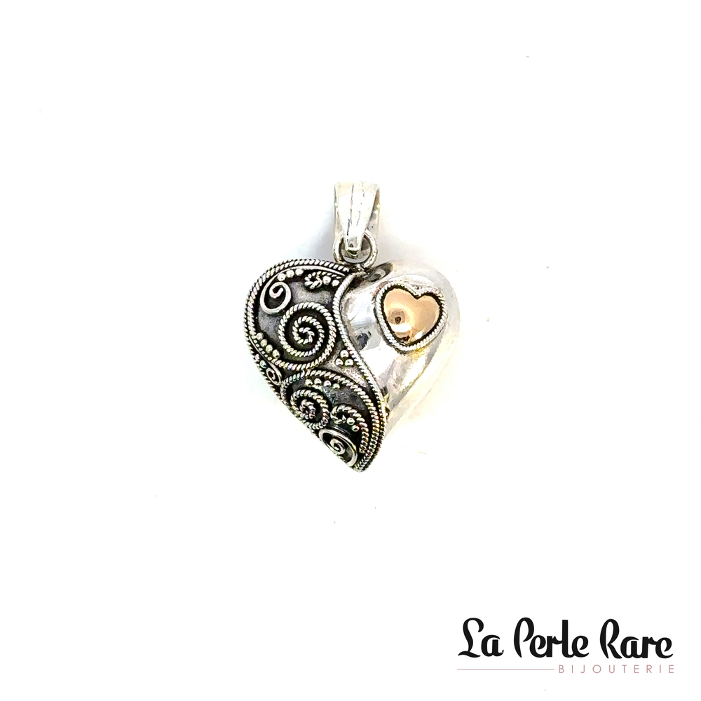 Pendentif urne funéraire, coeur, argent, or jaune - PE079G - L'aventurine