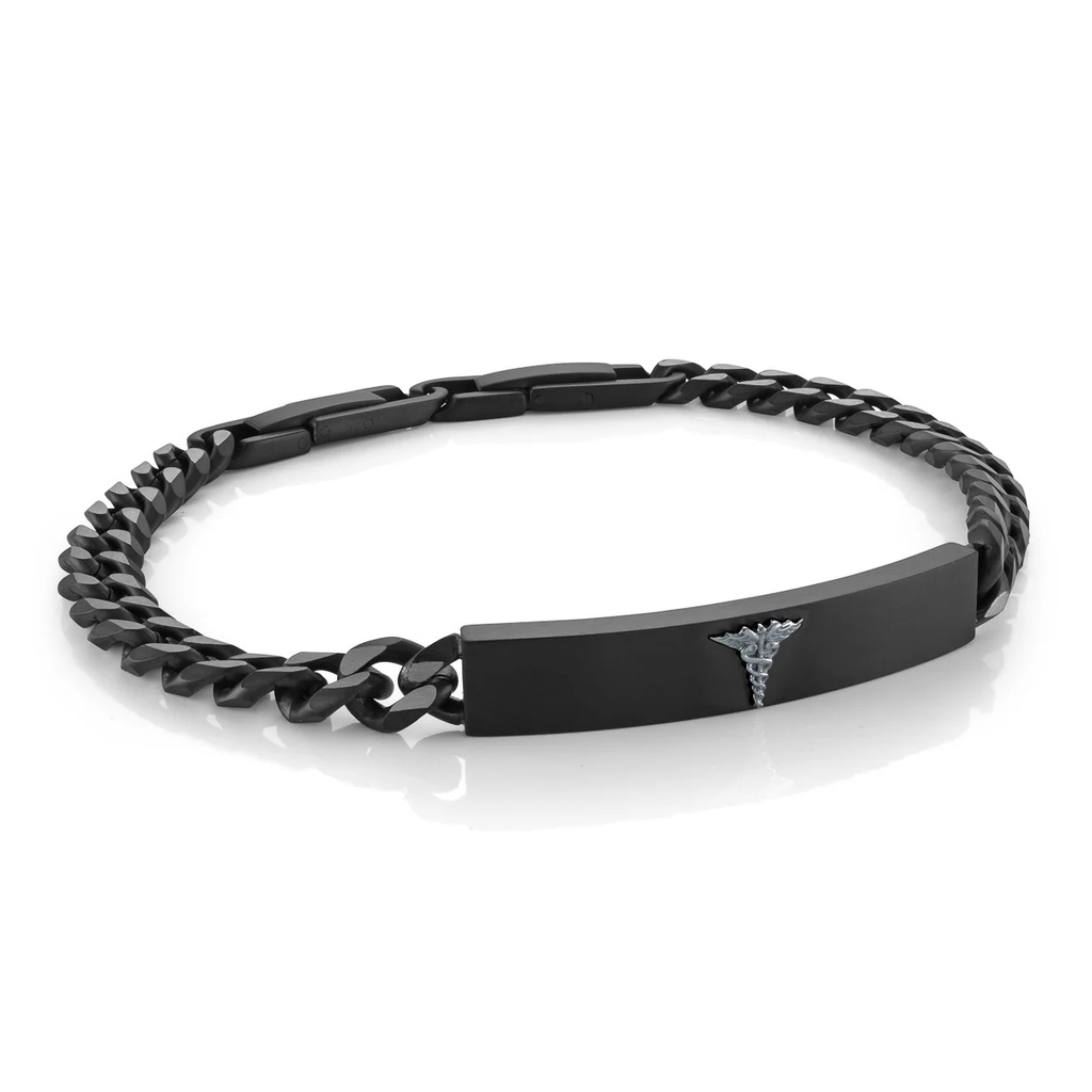 Bracelet médical gourmette, acier inoxydable noir - SMAB76 - Italgem Steel