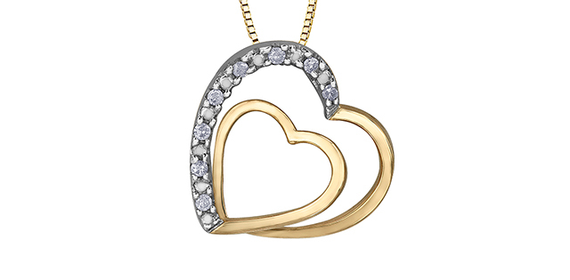 Pendentif coeur, or jaune 10 carats, 5 points de diamants total