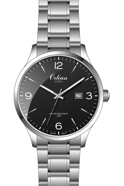 Montre acier inoxydable, fond noir - ME3426 - Orlean