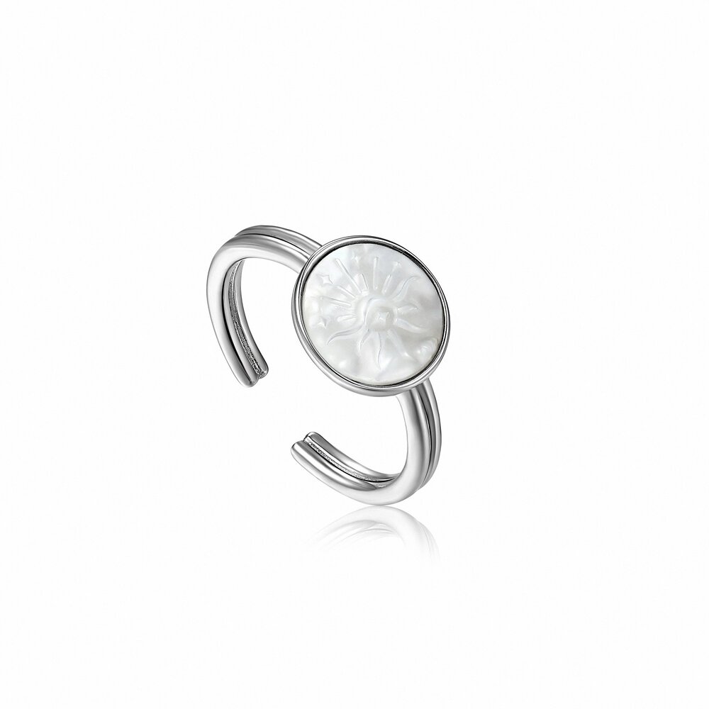 Bague ajustable soleil, argent rhodié, nacre de perle - R030-05H - Ania Haie