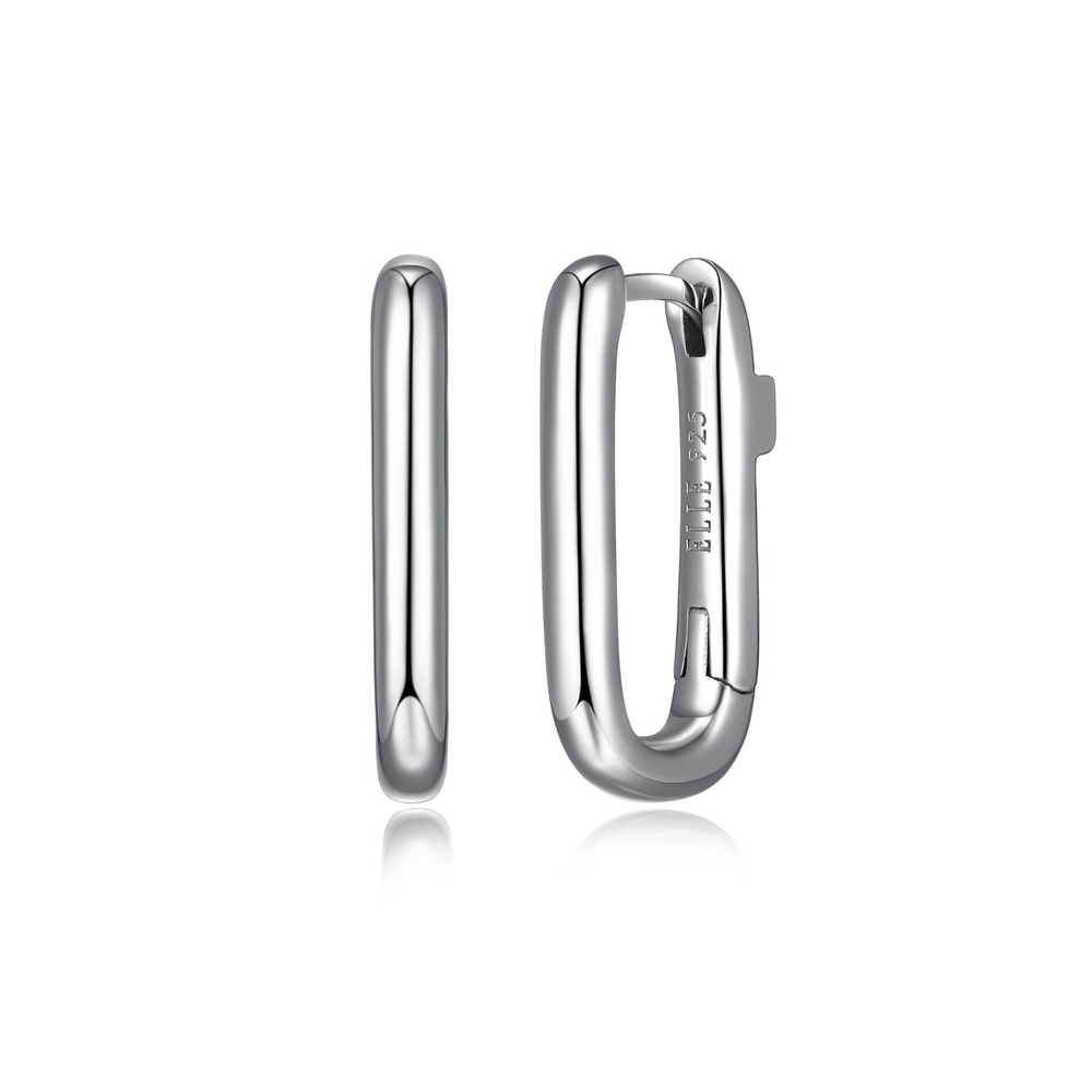 Anneaux de type huggies rectangulaires, argent rhodié, 19X11 millimètres - R2LCNBA00N - Elle