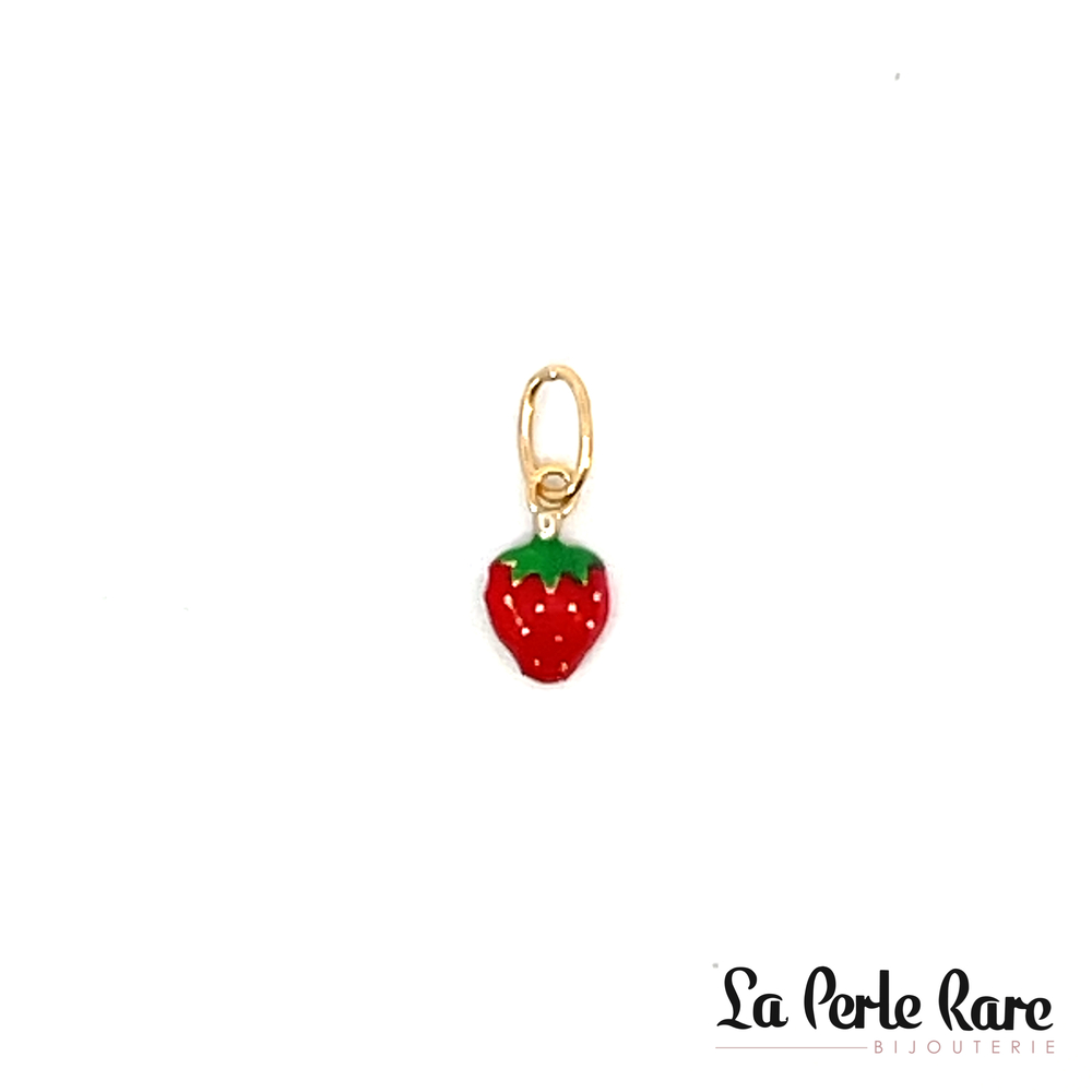 Pendentif fraise, or jaune, émail rouge/vert - 1984-P - ExclusivitÉs