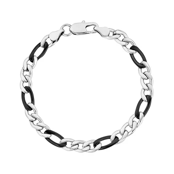 Bracelet figaro, acier inoxydable 2 tons (blanc/noir), 7 millimètres - SSB411BW-8 - Arz Steel