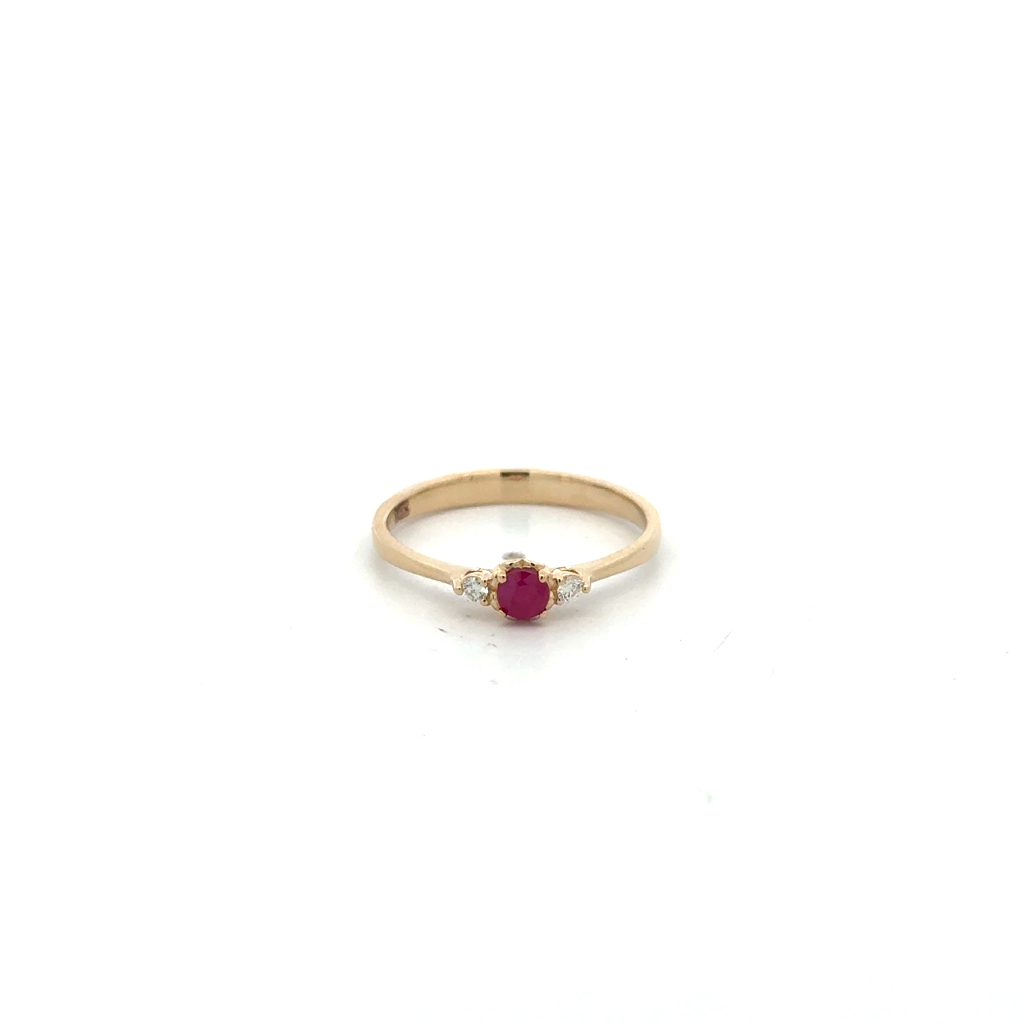 Bague or jaune 14 carats, rubis, 4 points de diamant total, SI/FG
