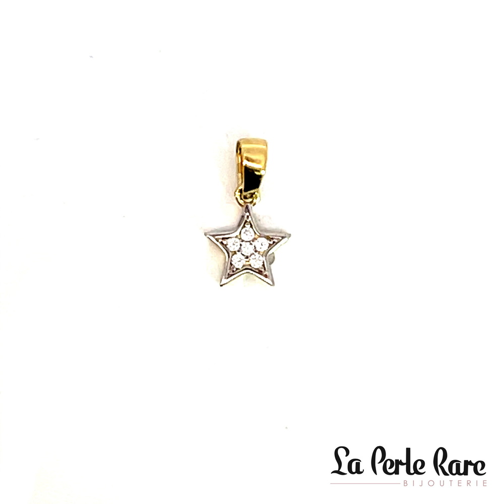 Pendentif étoile, or 2 tons (blanc/jaune) 10 carats, zircons incolores - PAZ-2154-2T - Exclusivités