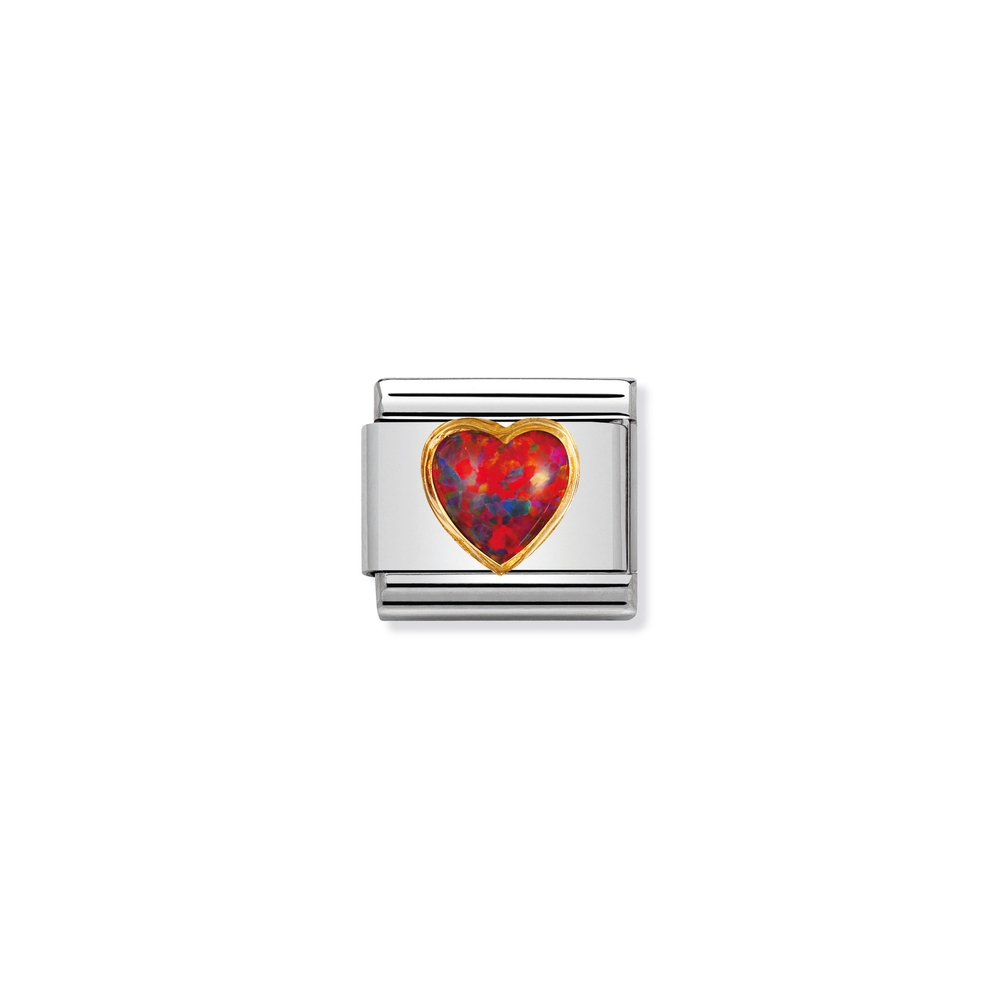 Classic link heart, stainless steel, 18K yellow gold finish, red opal - 03050108 - NOMINATION