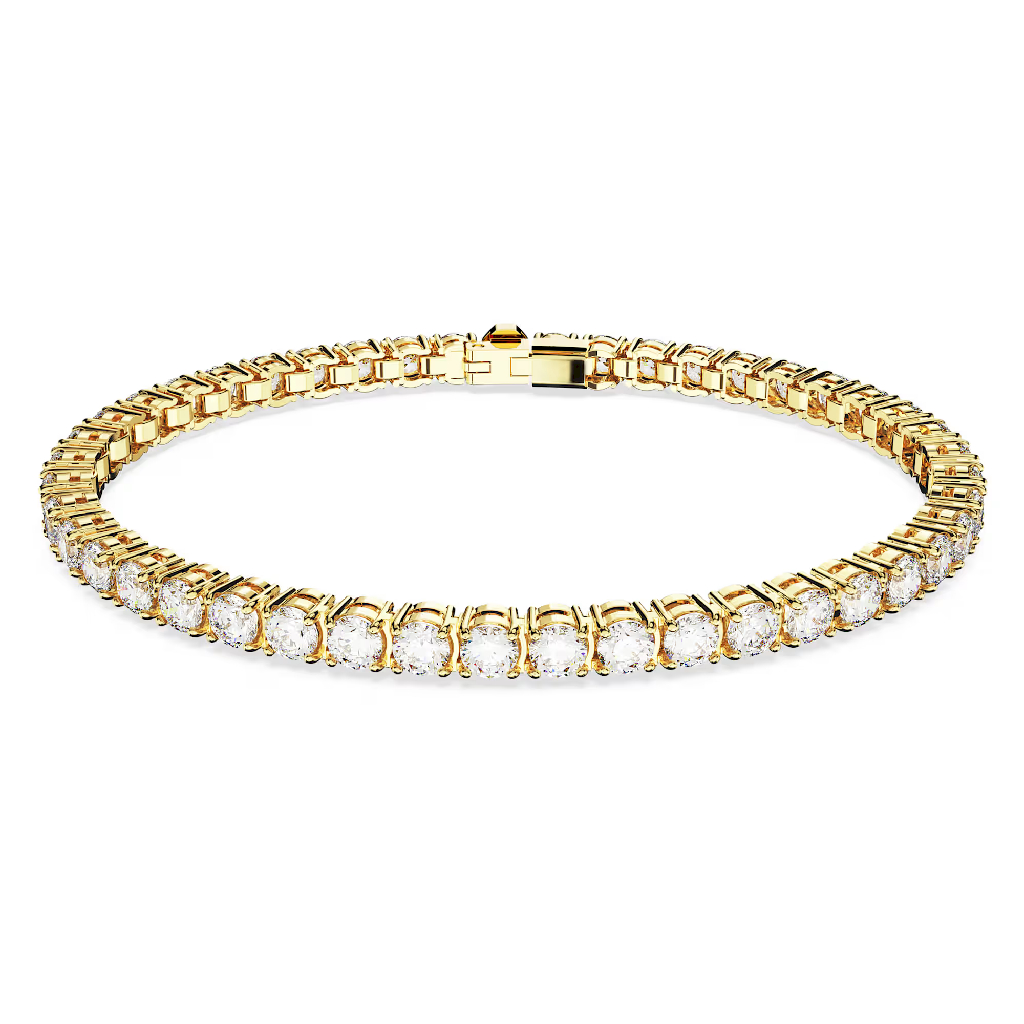 Bracelet tennis métal doré, cristaux blancs