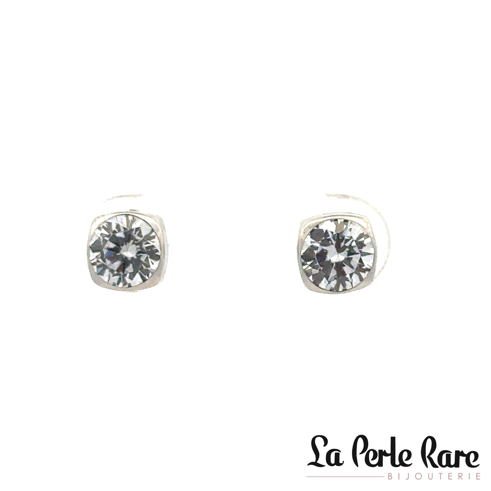 Boucles d'oreilles fixes or blanc 10 carats, zircons incolores, 6 millimètres - 1204-6B - Exclusivités