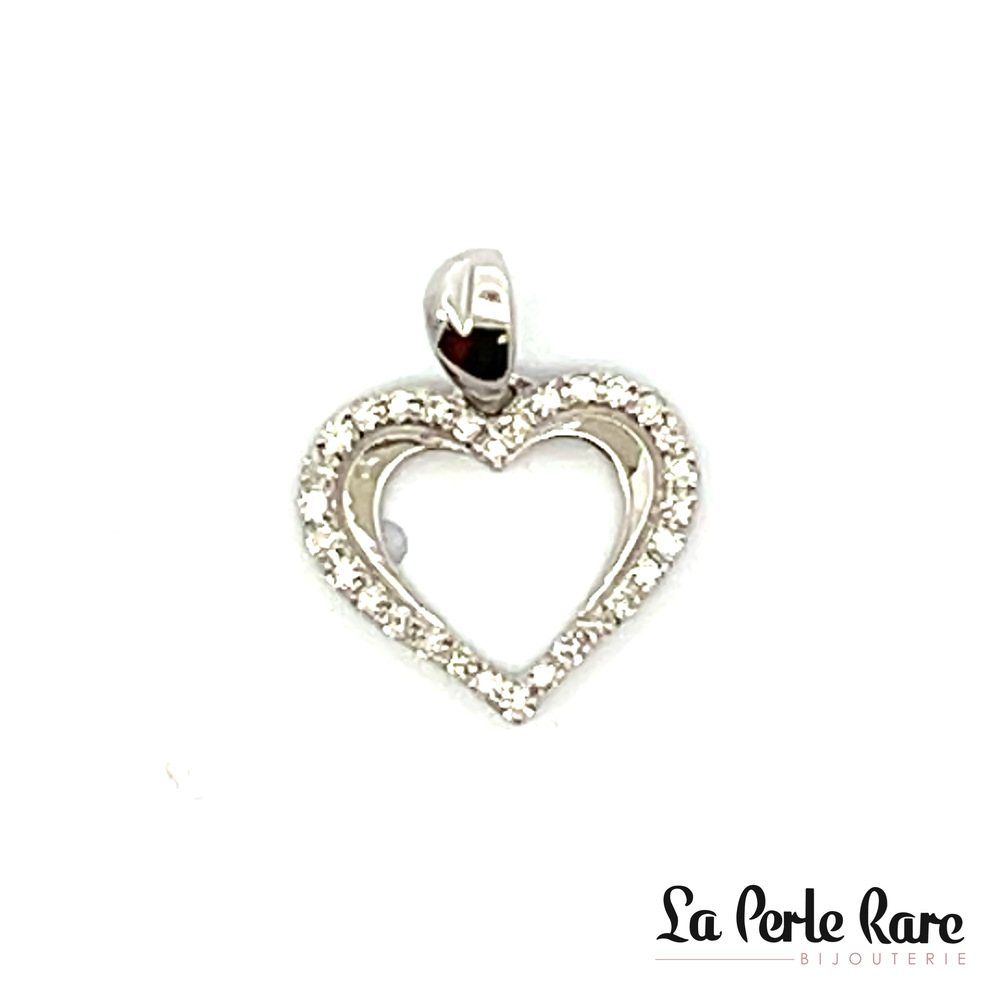 Pendentif coeur, or blanc, 12 pts dia tot - SKP35399-12B - Exclusivités