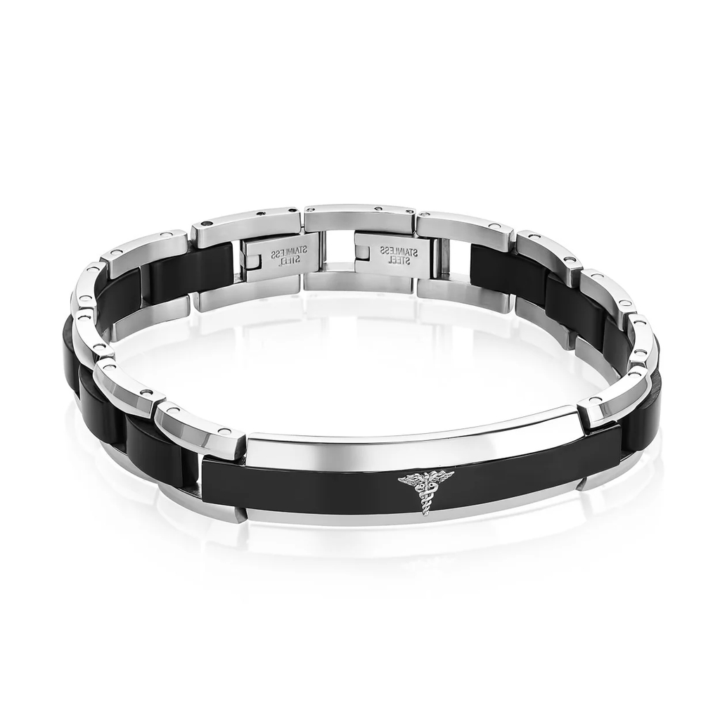 Bracelet médical, acier inoxydable 2 tons (blanc et noir) - SMAB41 - Italgem Steel