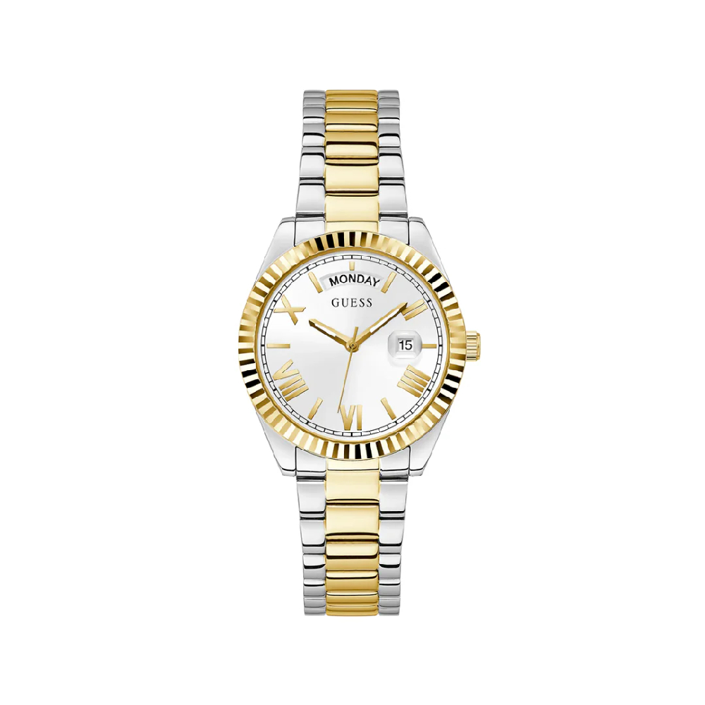 Montre acier 2 tons (blanc/jaune), fond blanc - GW0308L6 - Guess