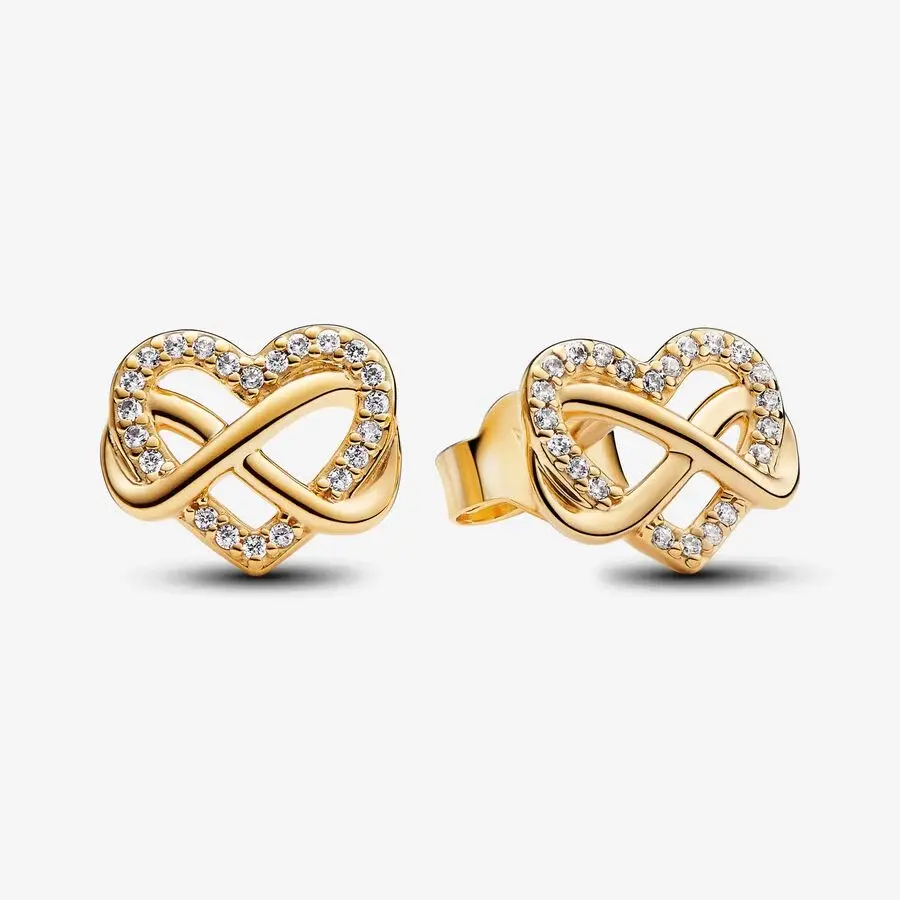 Boucles d'oreilles fixes en coeur et infini scintillant, métal doré, zircons - 262667C01 - Pandora