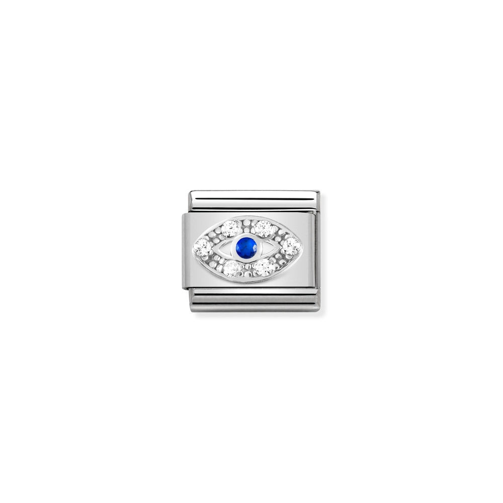 Maille classique oeil, acier inoxydable, argent, zircons blancs et bleu - 33030443 - NOMINATION