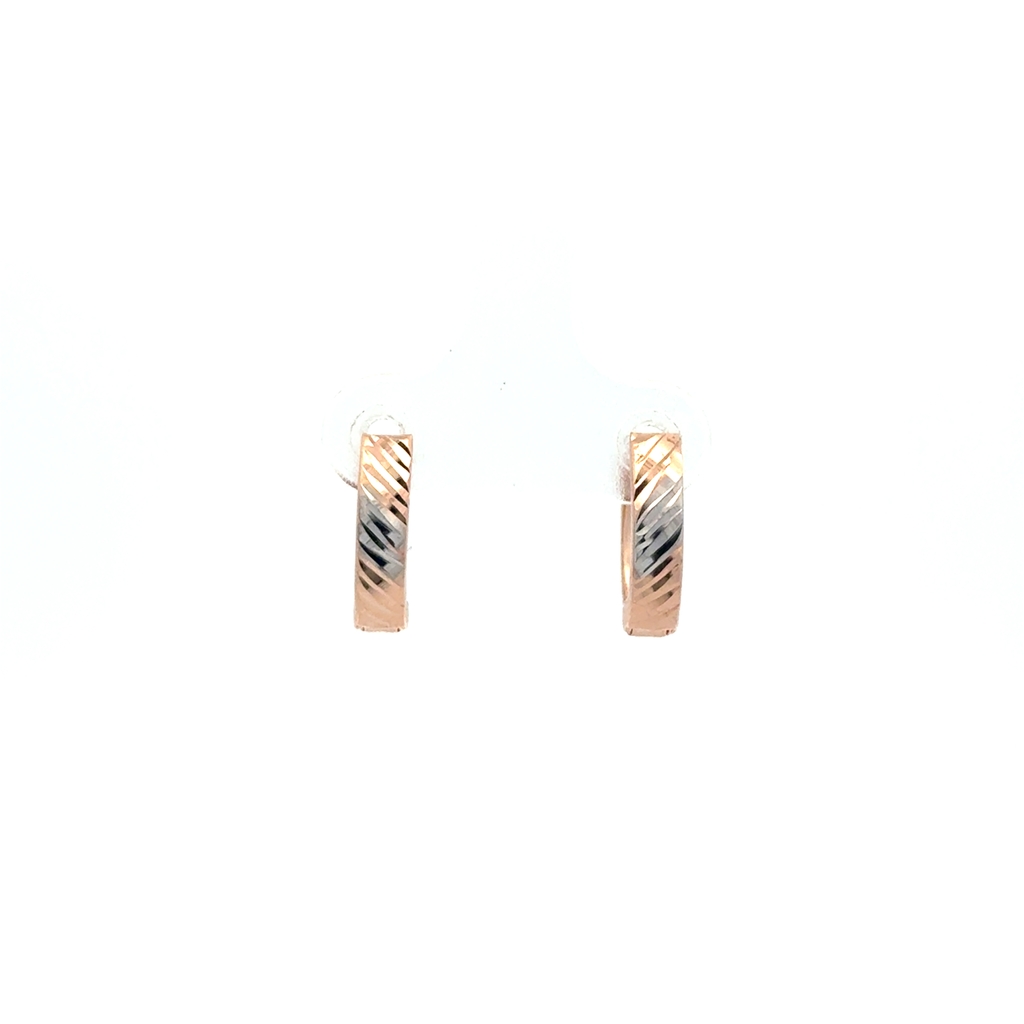 Anneaux de type huggies texturés, or 2 tons (rose et blanc) 10 carats